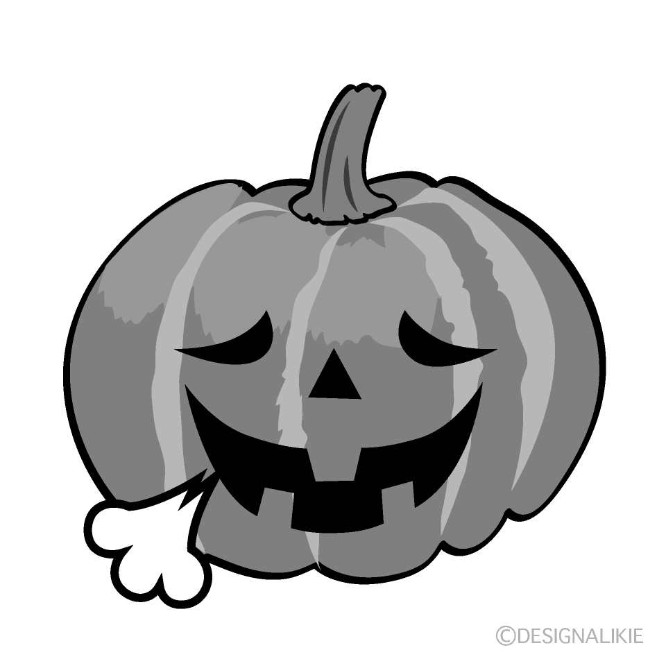 かわいいリラックスするハロウィンかぼちゃ白黒イラスト