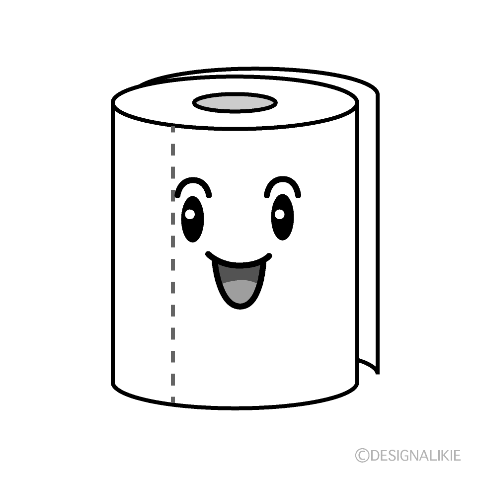 かわいい笑顔のトイレットペーパー白黒イラスト