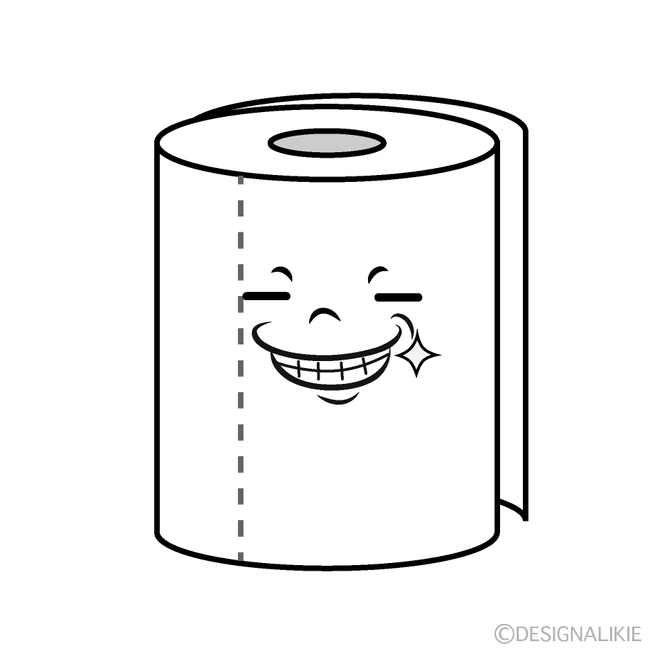 かわいいニヤリのトイレットペーパー白黒イラスト