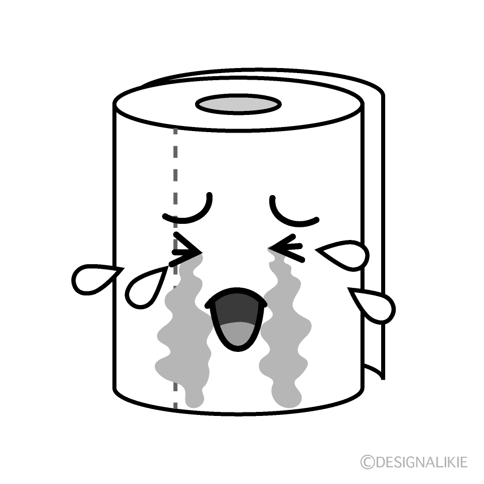 かわいい泣くトイレットペーパー白黒イラスト