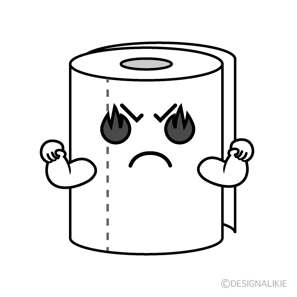 かわいい熱意のトイレットペーパー白黒イラスト