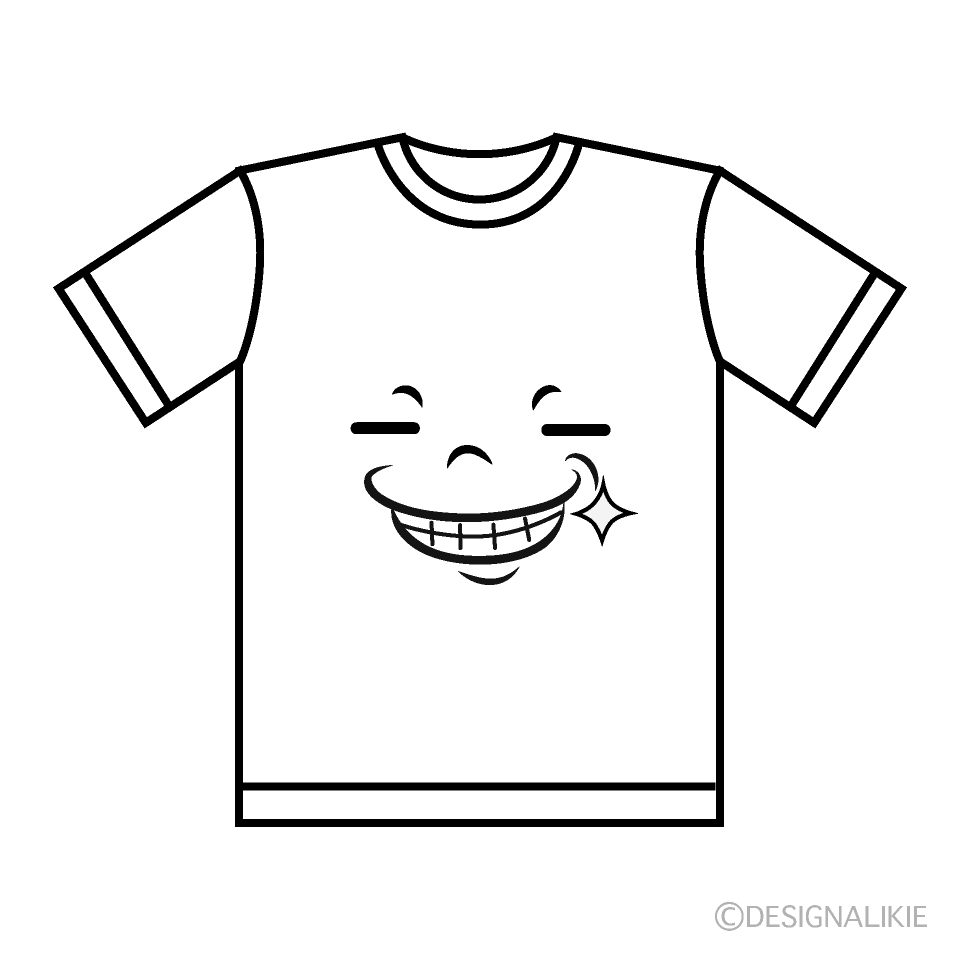 かわいいニヤリのTシャツ白黒イラスト