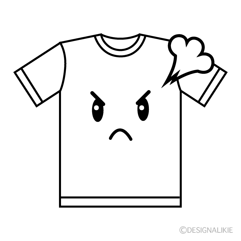 かわいい怒るTシャツ白黒イラスト