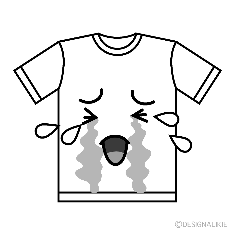 かわいい泣くTシャツ白黒イラスト