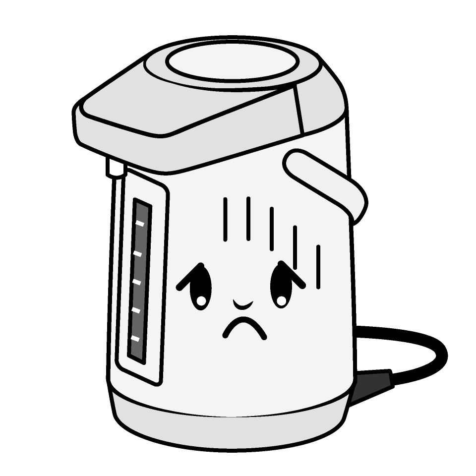 かわいい落ち込む電気ポット白黒イラスト