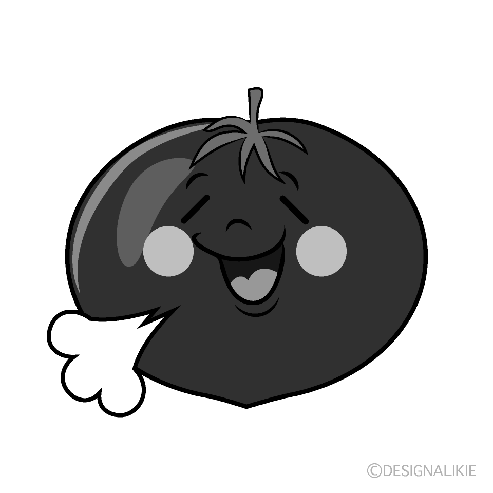 かわいいリラックスしたトマト白黒イラスト