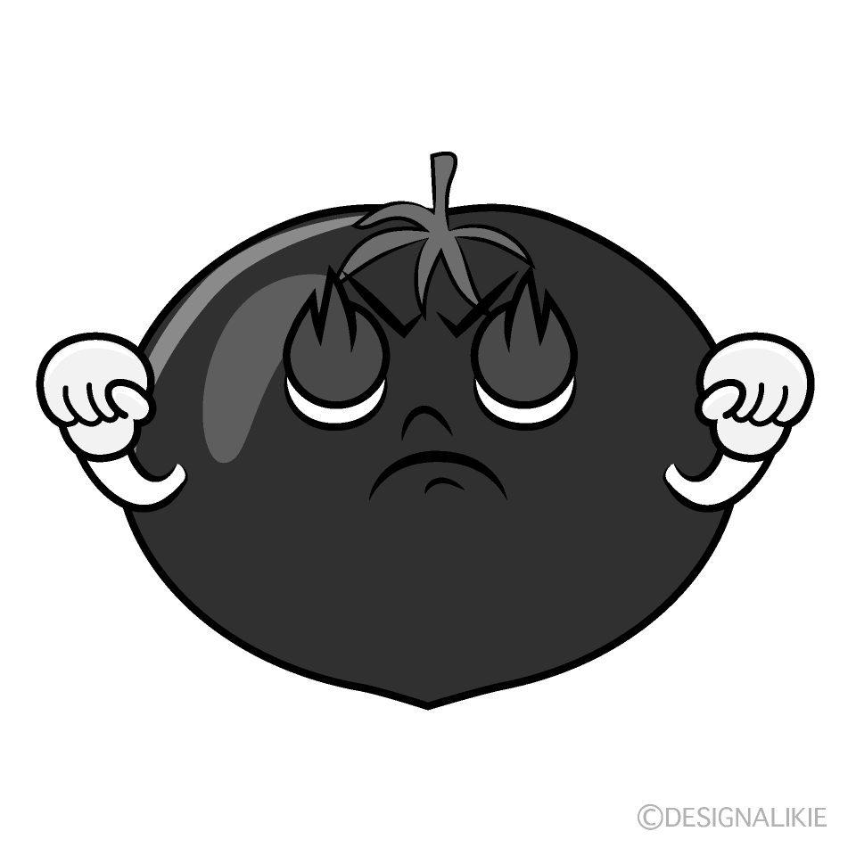 かわいい燃えるトマト白黒イラスト