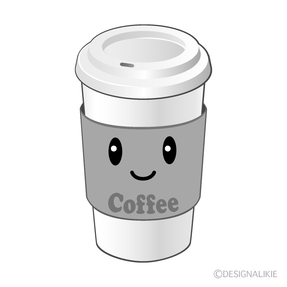 かわいい紙カップコーヒー白黒イラスト