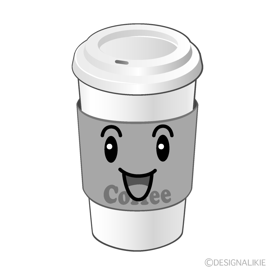 かわいい笑顔の紙カップコーヒー白黒イラスト