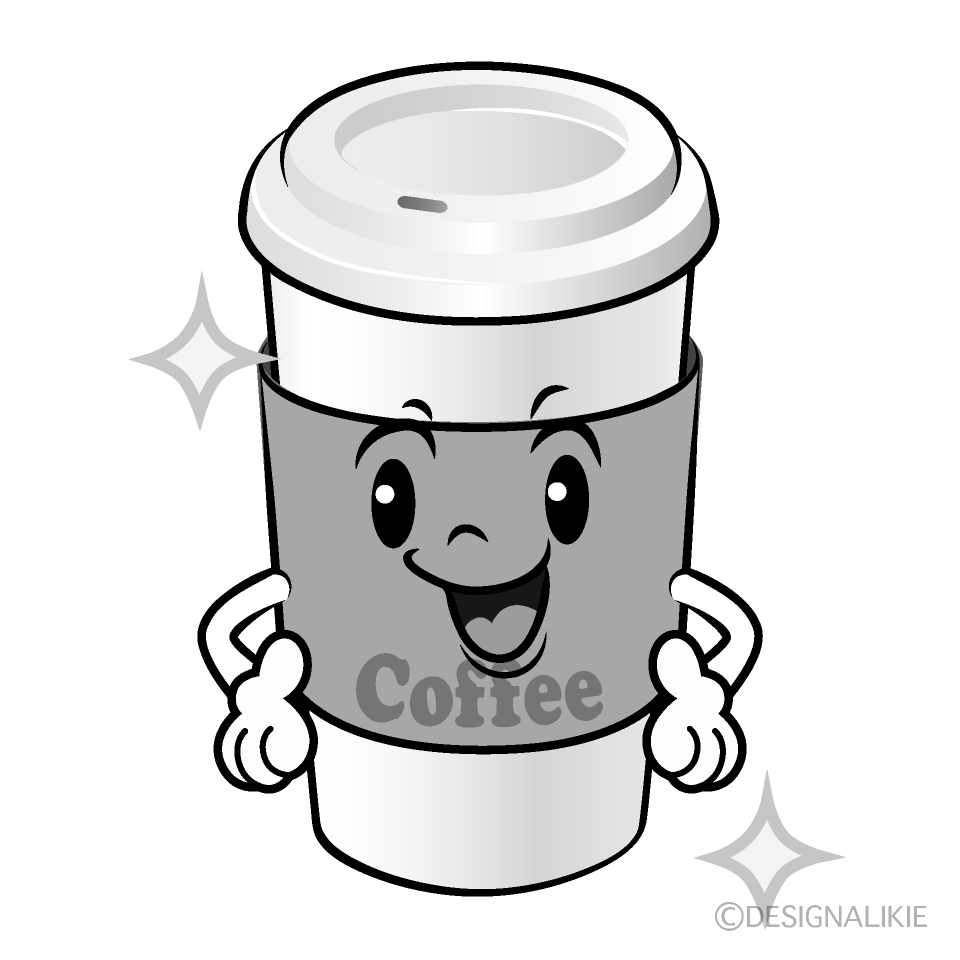 かわいい煌く紙カップコーヒー白黒イラスト