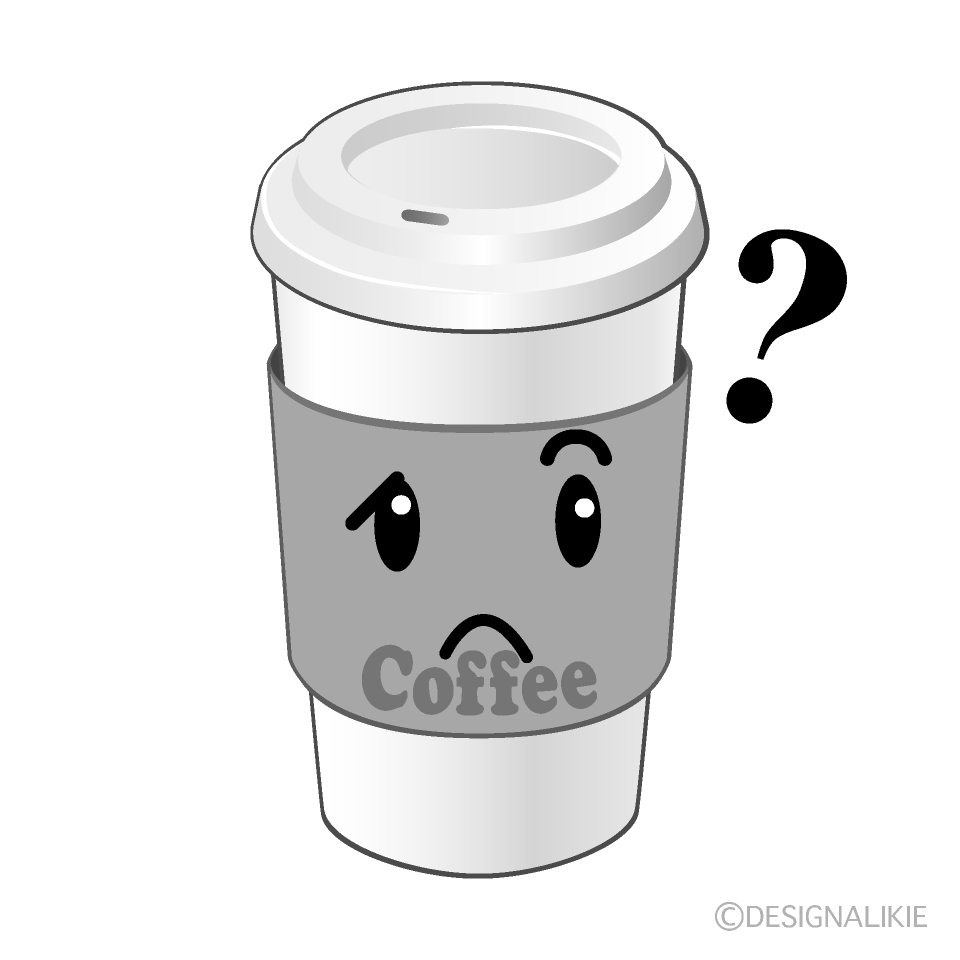 かわいい考える紙カップコーヒー白黒イラスト