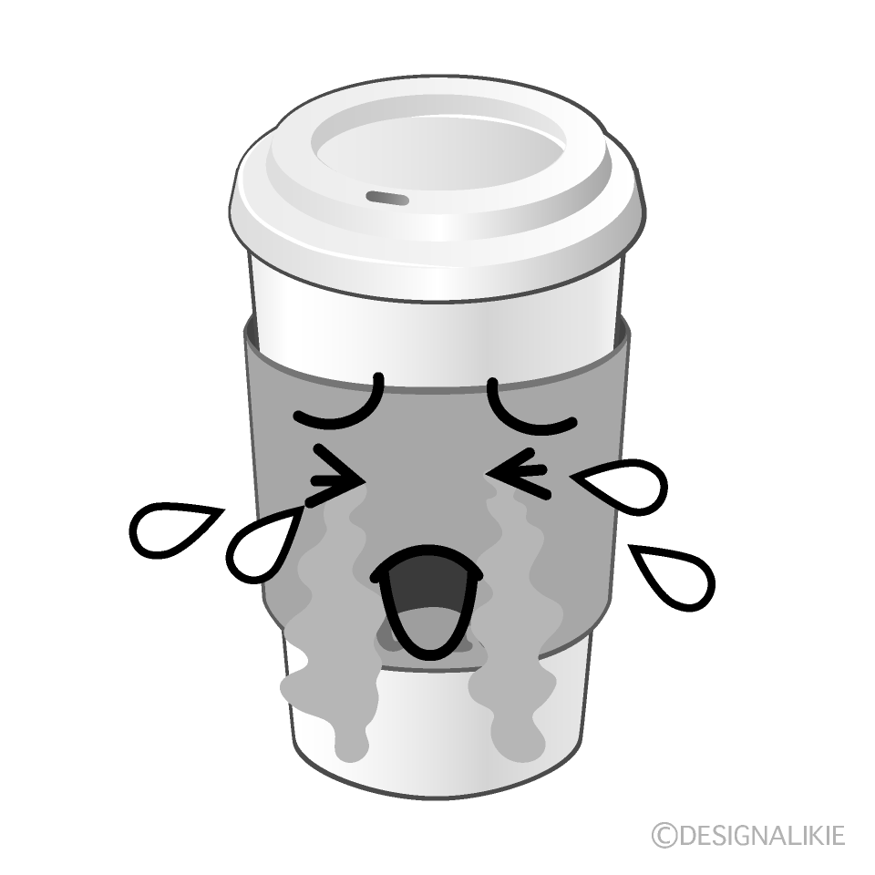 かわいい泣く紙カップコーヒー白黒イラスト