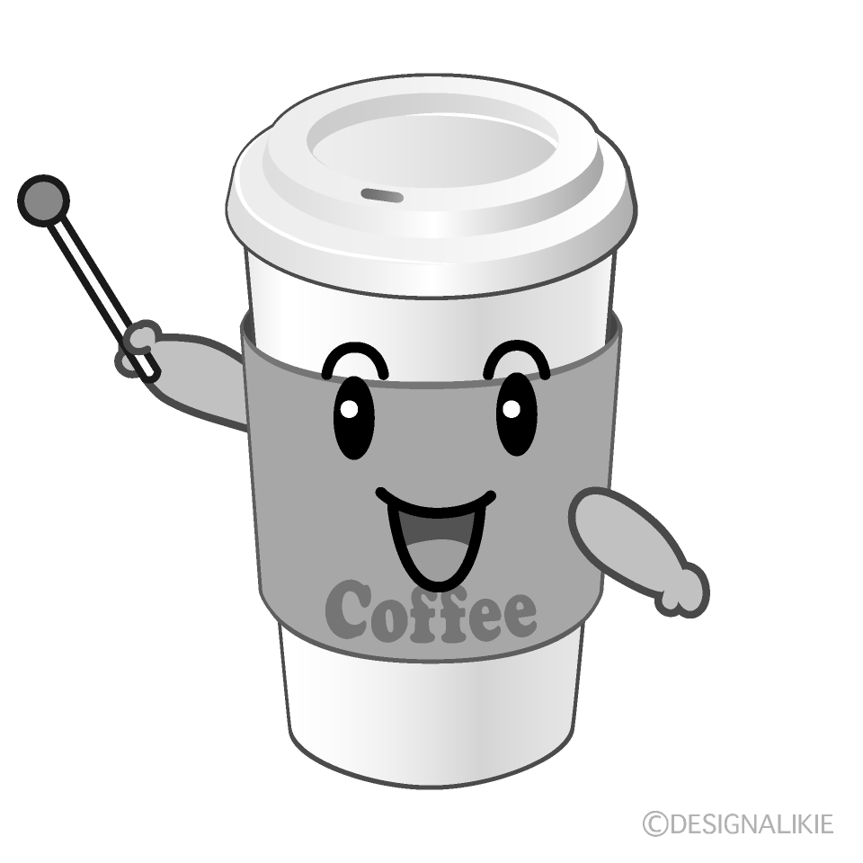 かわいい話す紙カップコーヒー白黒イラスト