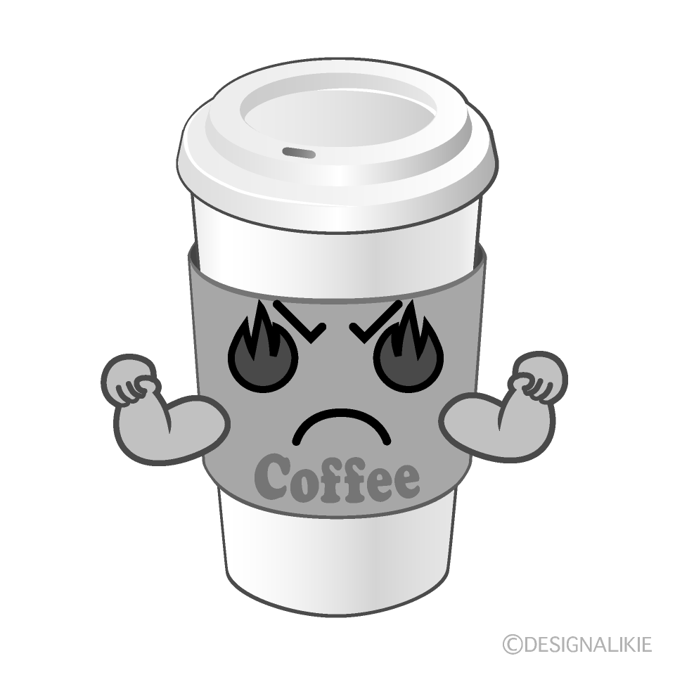 かわいい熱意の紙カップコーヒー白黒イラスト