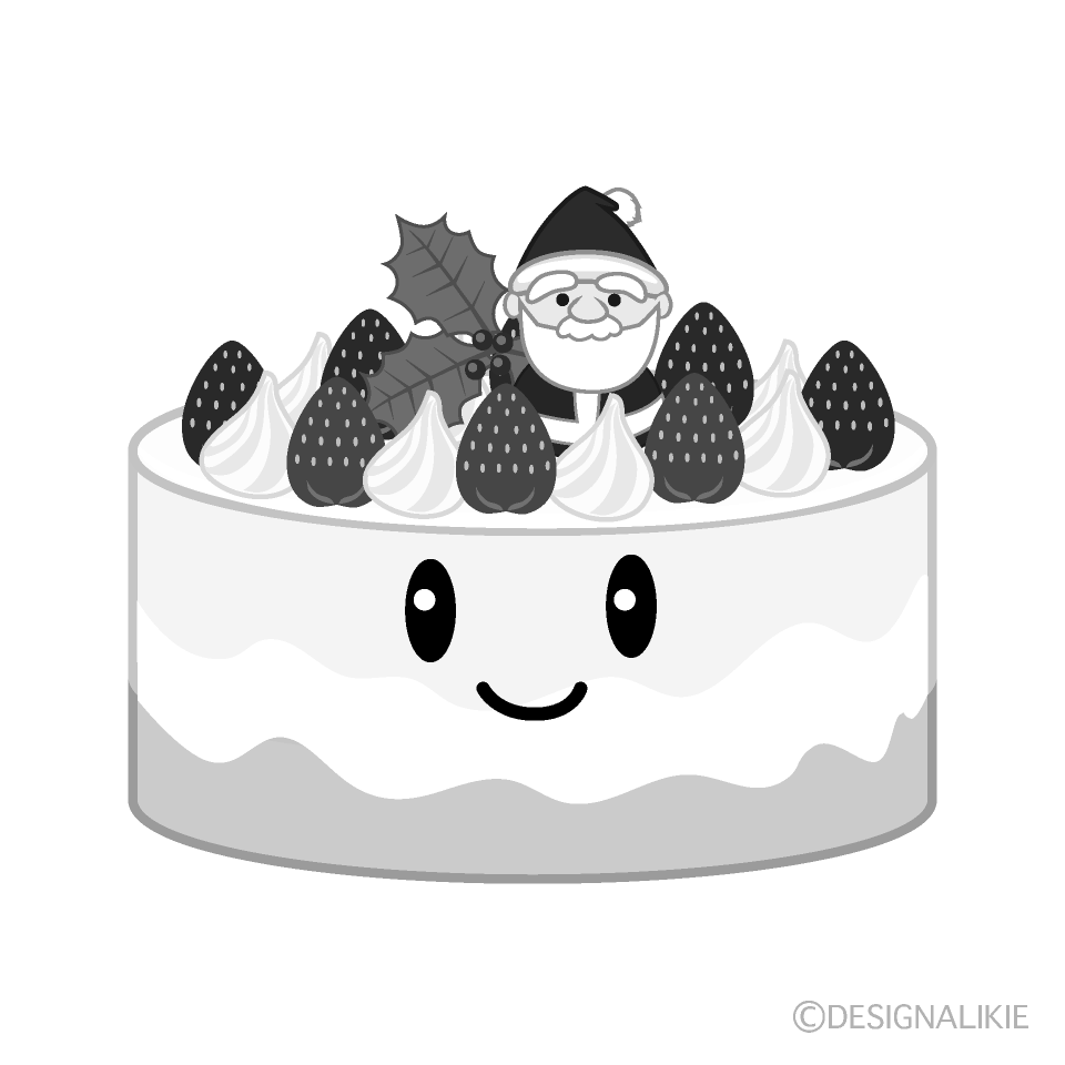 かわいいクリスマスケーキ白黒イラスト