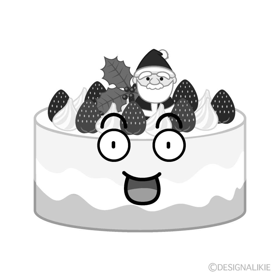 かわいい驚くクリスマスケーキ白黒イラスト