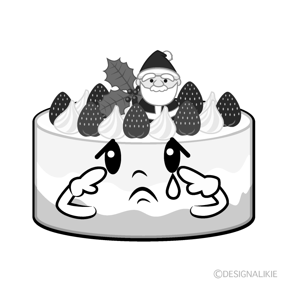 かわいい悲しいクリスマスケーキ白黒イラスト