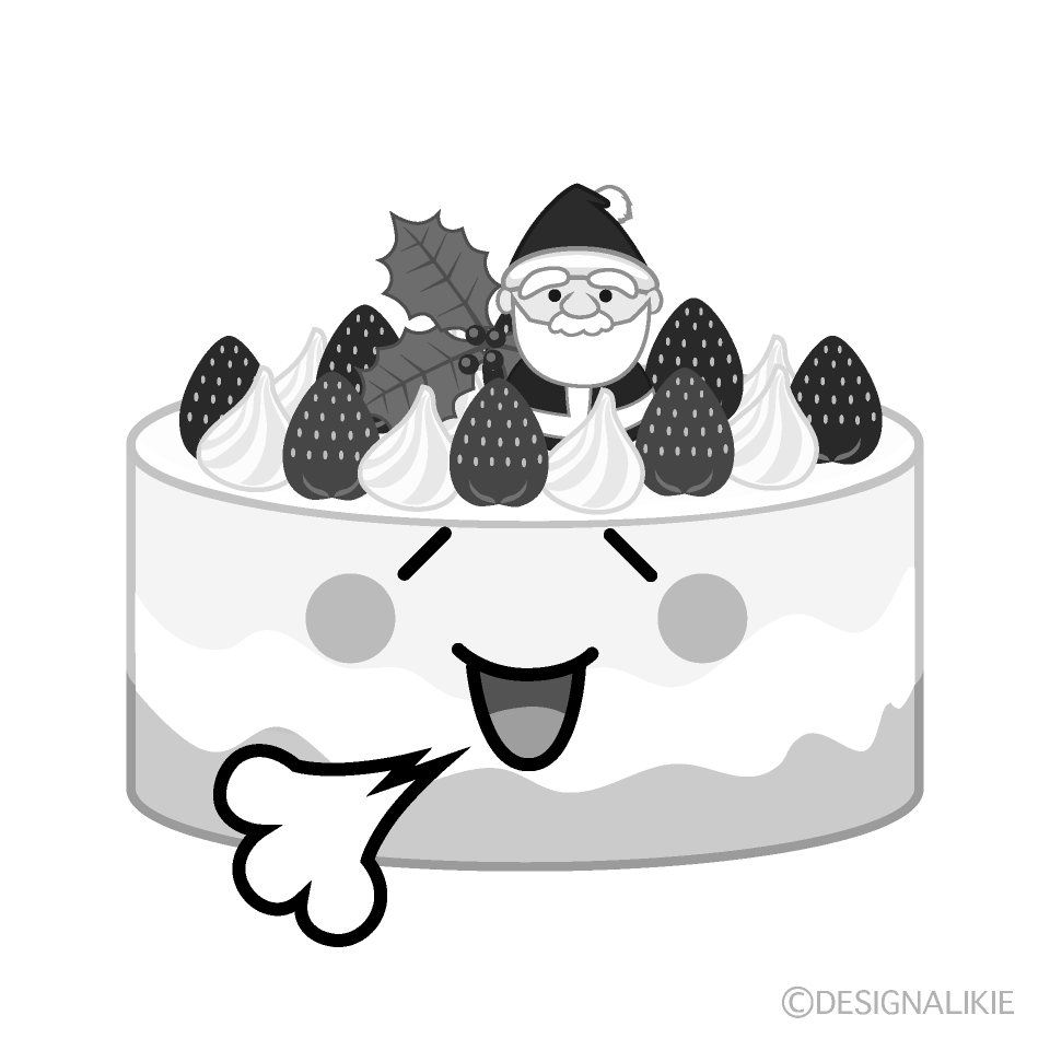 かわいいリラックスするクリスマスケーキ白黒イラスト