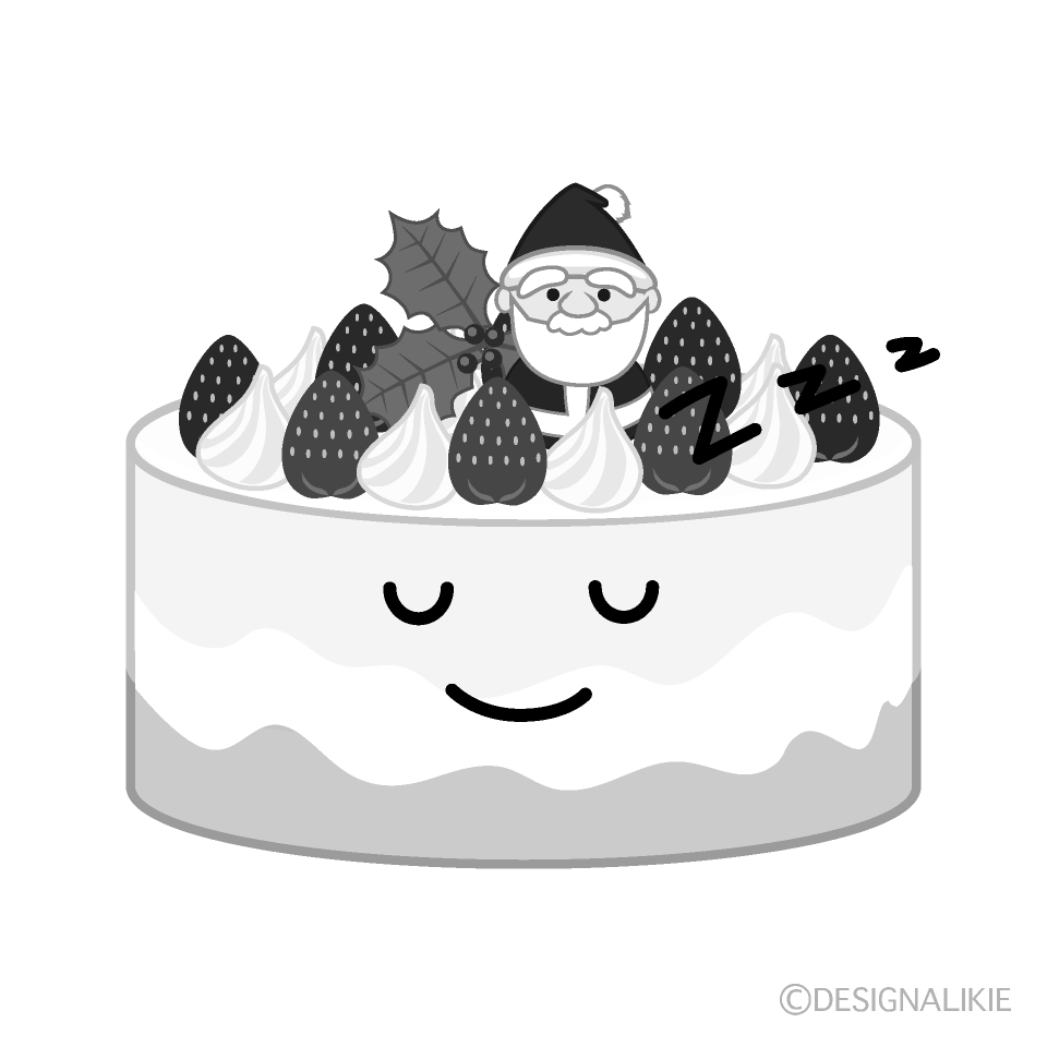 かわいい寝るクリスマスケーキ白黒イラスト