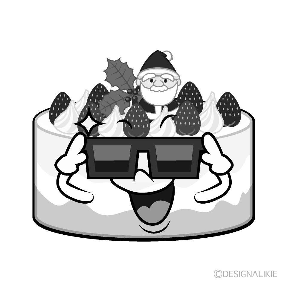 かわいいかっこいいクリスマスケーキ白黒イラスト