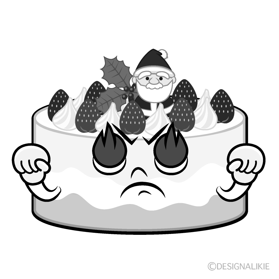 かわいい熱意のクリスマスケーキ白黒イラスト