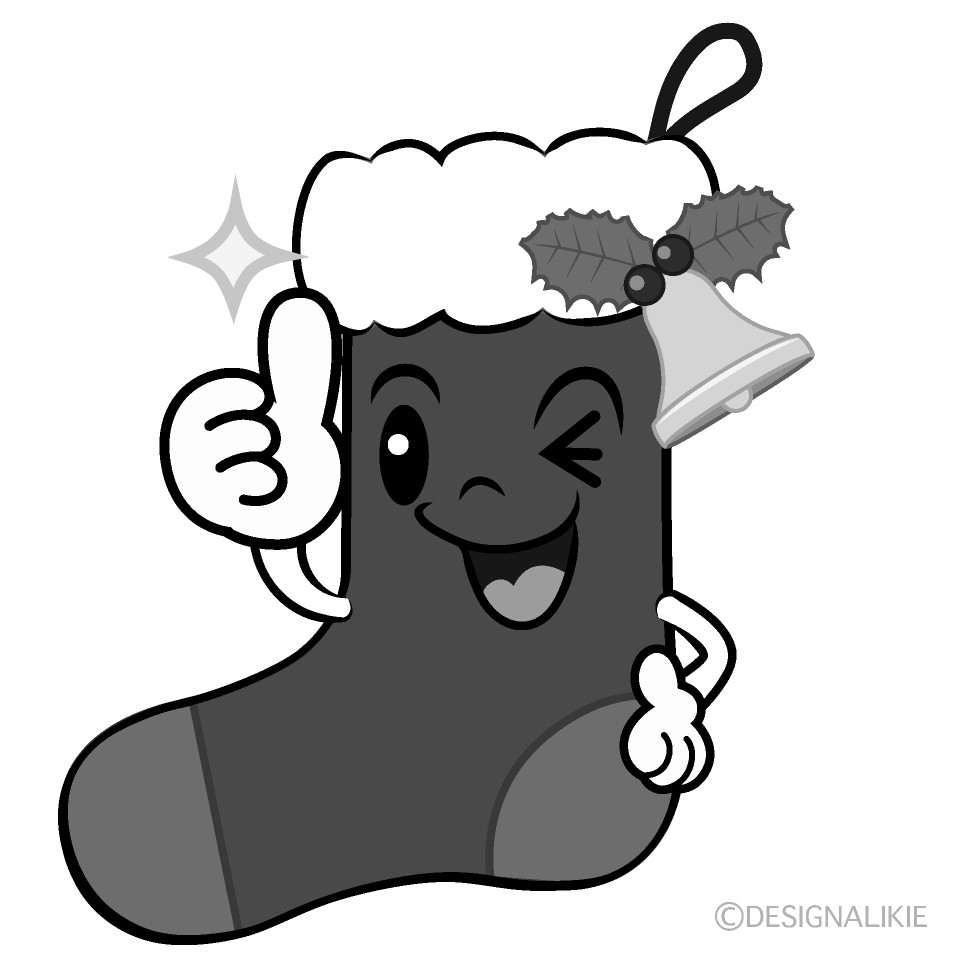 かわいいいいね！のクリスマス靴下白黒イラスト