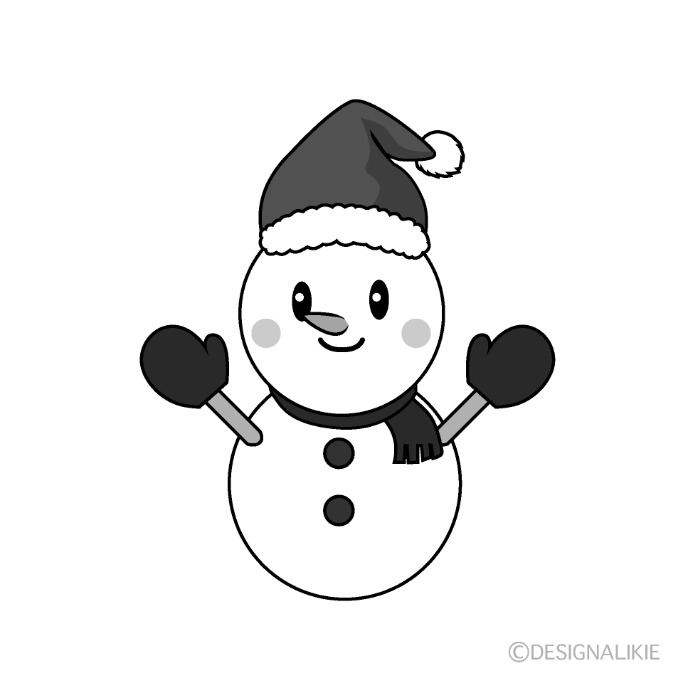 かわいいクリスマス雪だるま白黒イラスト