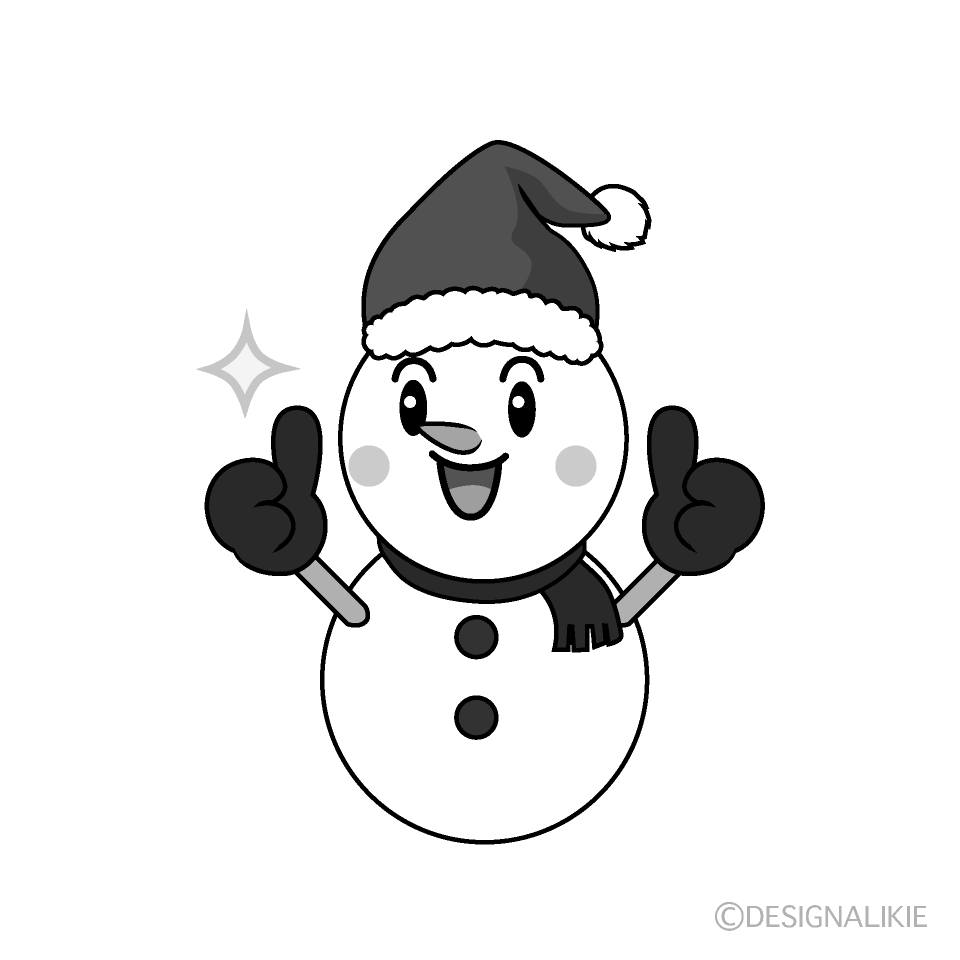 かわいいいいね！のクリスマス雪だるま白黒イラスト