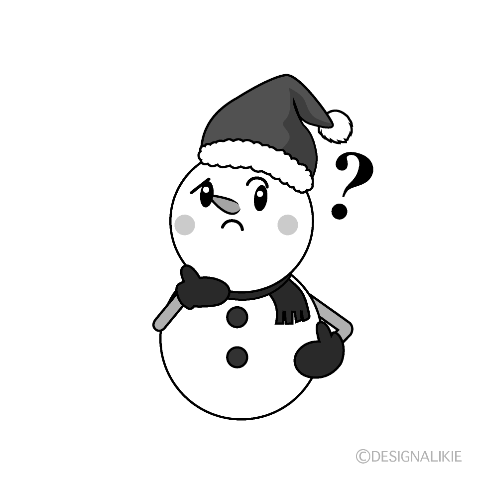 かわいい考えるクリスマス雪だるま白黒イラスト