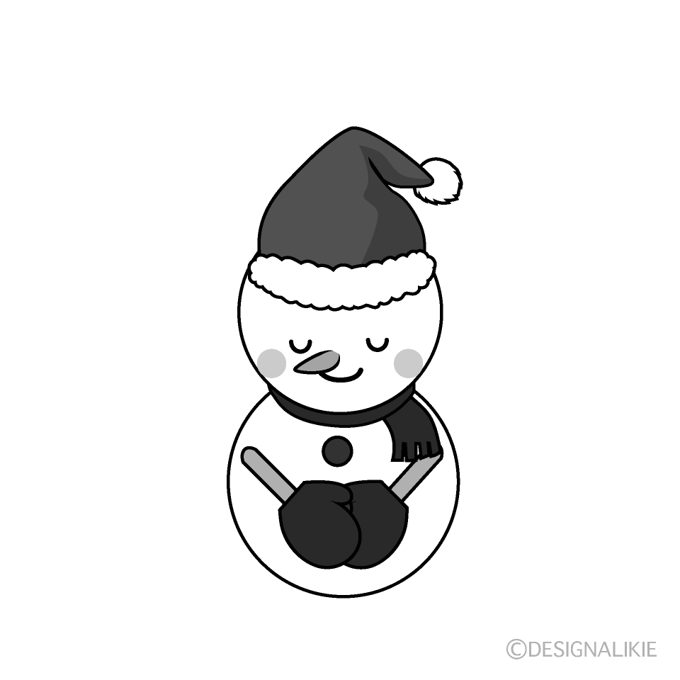 かわいいかっこいいクリスマス雪だるま白黒イラスト