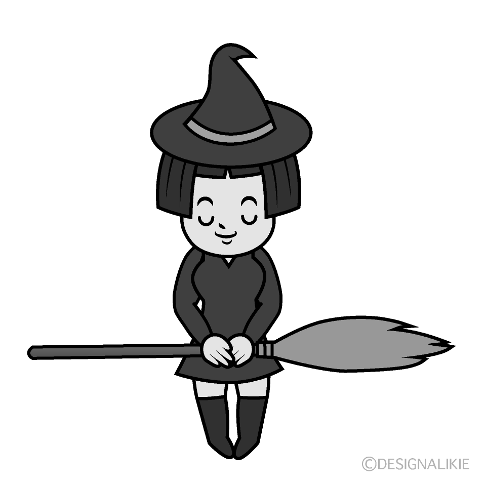 かわいいかっこいい魔女白黒イラスト